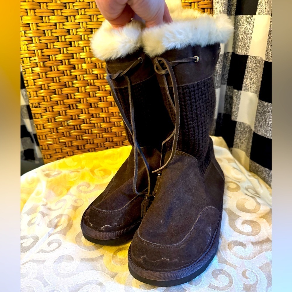 Dark Brown Suede Slipper Boots
